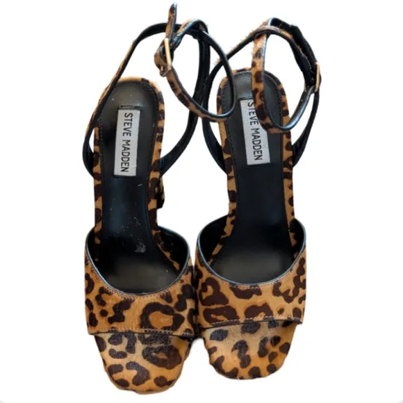 Steve Madden Assured Leopard Print Real Fur Platform Heels 6.5