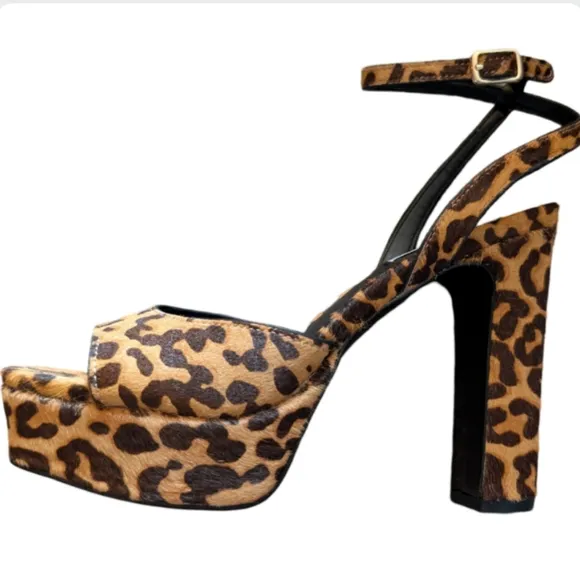 Steve Madden Assured Leopard Print Real Fur Platform Heels 6.5