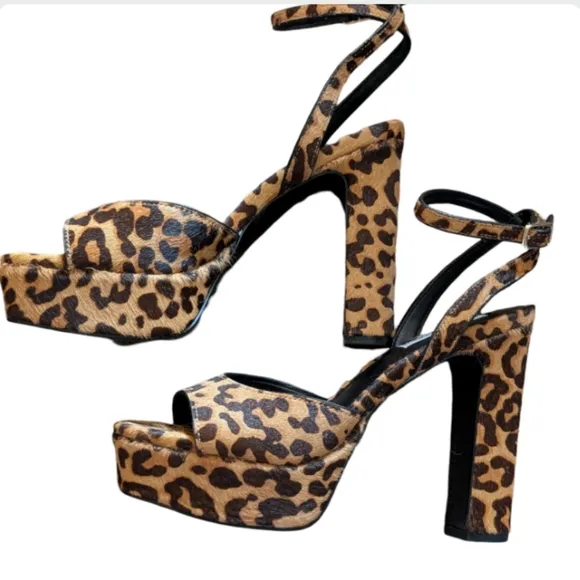 Steve Madden Assured Leopard Print Real Fur Platform Heels 6.5