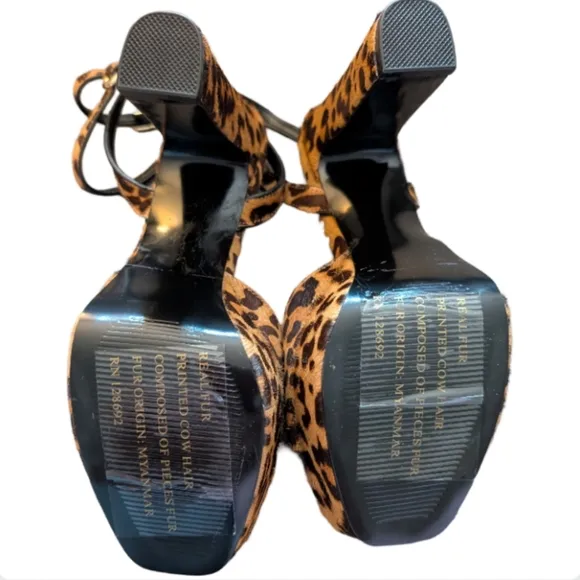 Steve Madden Assured Leopard Print Real Fur Platform Heels 6.5