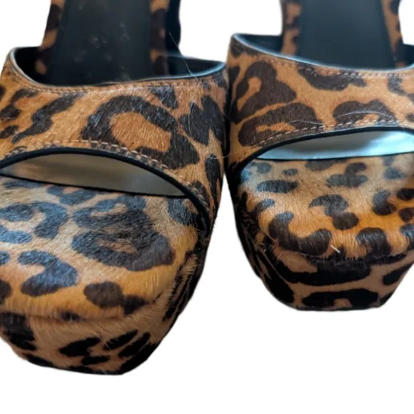 Steve Madden Assured Leopard Print Real Fur Platform Heels 6.5