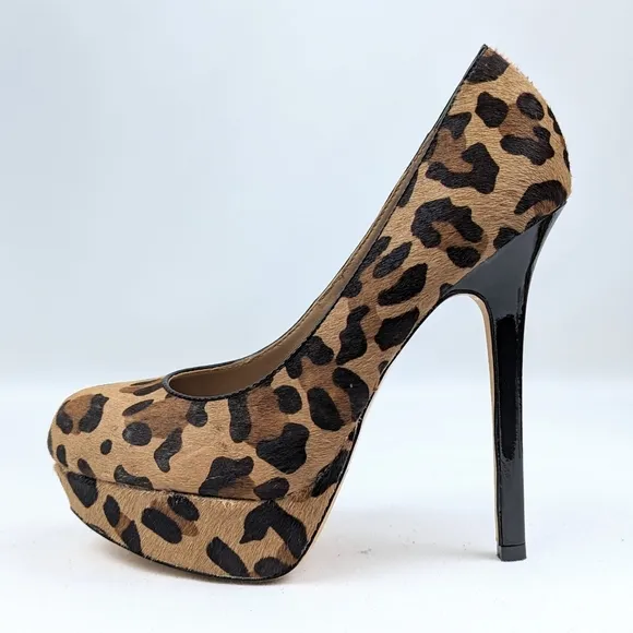 Steve Madden Bevv Leopard Platform Stiletto Heels Patent Leather Mob Wife 6.5