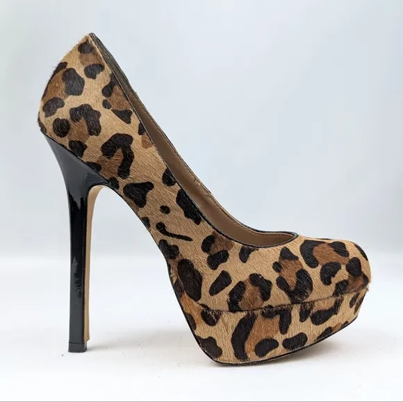 Steve Madden Bevv Leopard Platform Stiletto Heels Patent Leather Mob Wife 6.5