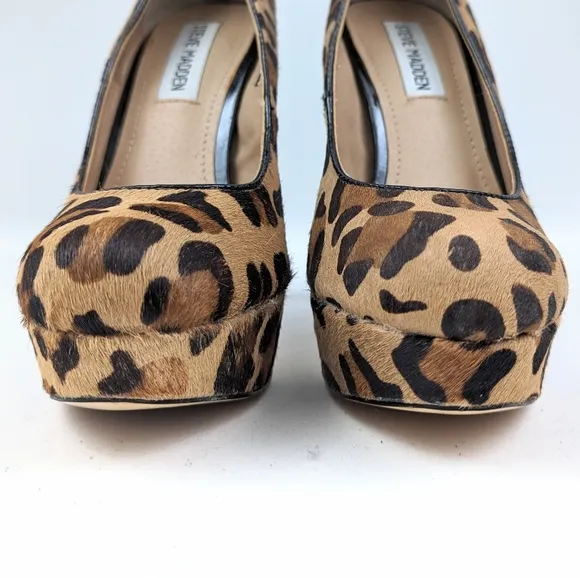 Steve Madden Bevv Leopard Platform Stiletto Heels Patent Leather Mob Wife 6.5