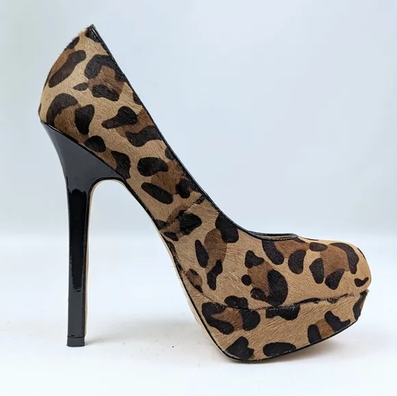 Steve Madden Bevv Leopard Platform Stiletto Heels Patent Leather Mob Wife 6.5