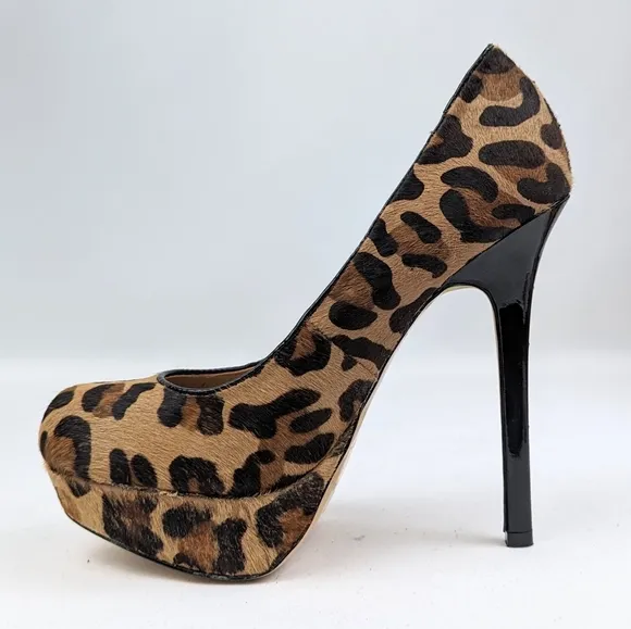 Steve Madden Bevv Leopard Platform Stiletto Heels Patent Leather Mob Wife 6.5