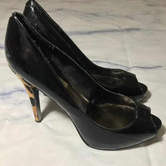 Steve Madden Black &amp; Leopard Patent Leather Heels