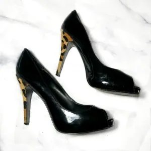 Steve Madden Black &amp; Leopard Patent Leather Heels