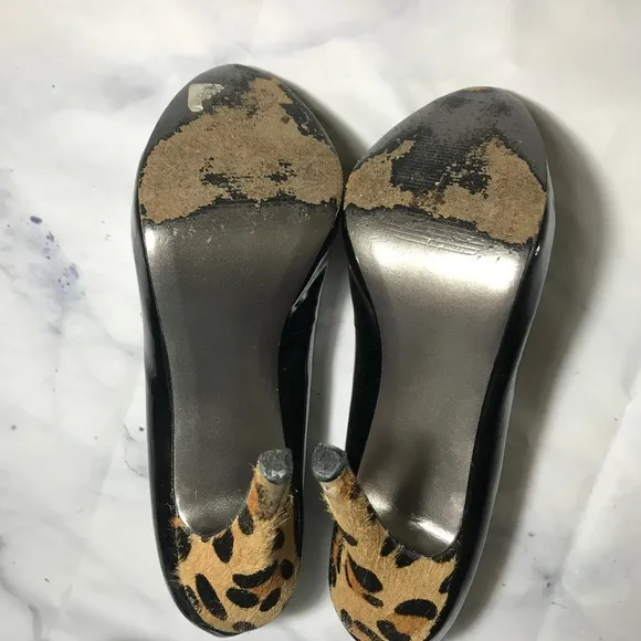 Steve Madden Black &amp; Leopard Patent Leather Heels
