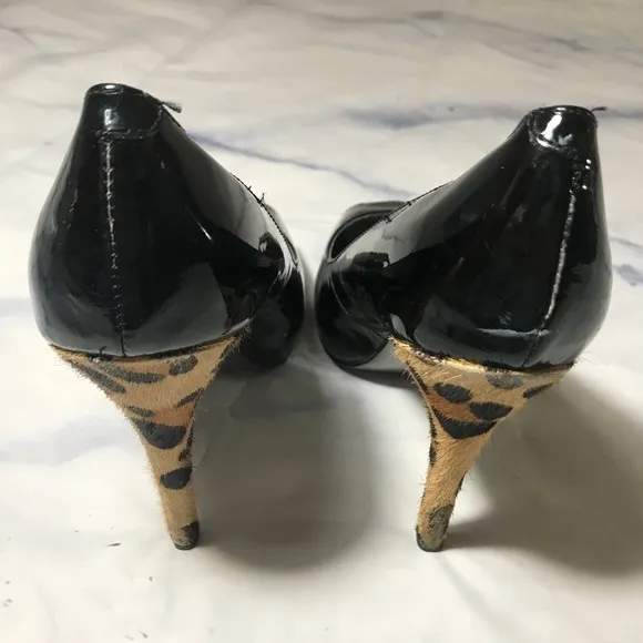 Steve Madden Black &amp; Leopard Patent Leather Heels