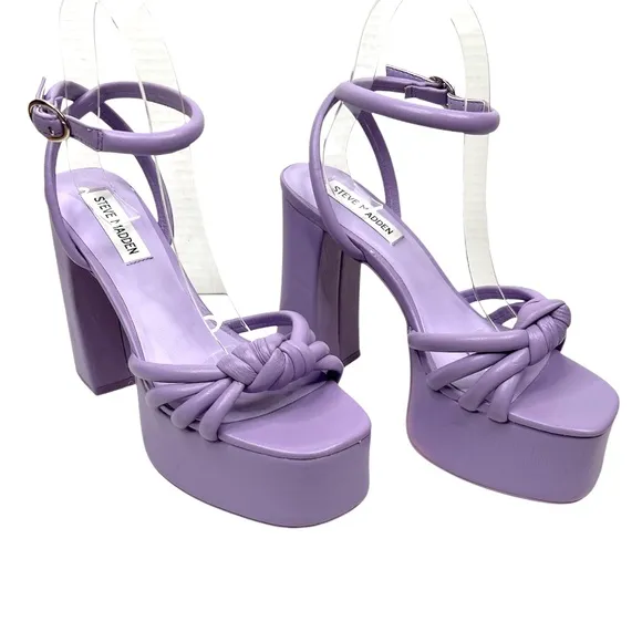 Steve Madden Bonnie Platform Sandals Block Heel in Purple Lavender Size 7.5