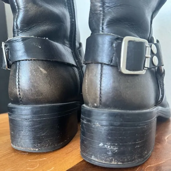 Steve Madden Brixton Block Heel Booties Harness Boots Distressed Brown Leather