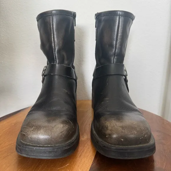 Steve Madden Brixton Block Heel Booties Harness Boots Distressed Brown Leather