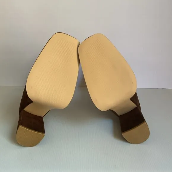 Steve Madden Brown Suede Leather Boots Size 8 SM Block Heel Square Toe Zip