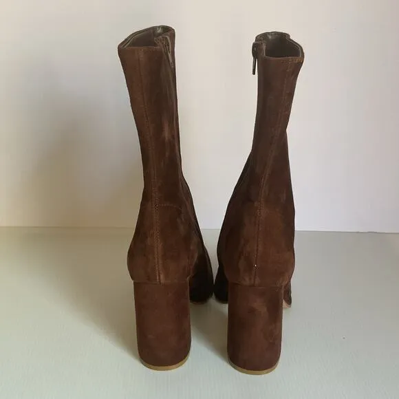 Steve Madden Brown Suede Leather Boots Size 8 SM Block Heel Square Toe Zip