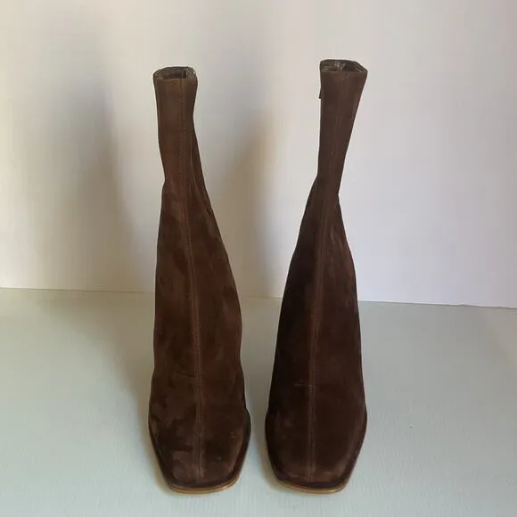 Steve Madden Brown Suede Leather Boots Size 8 SM Block Heel Square Toe Zip