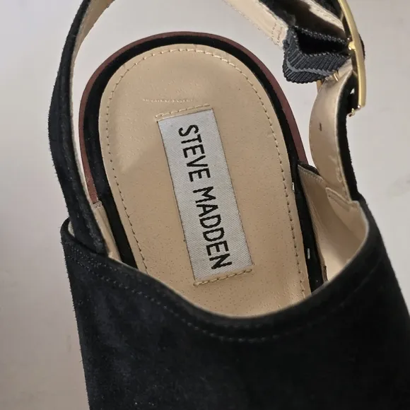 Steve Madden Caytln Black Suede Wedge Platform Sandals Size 9.5
