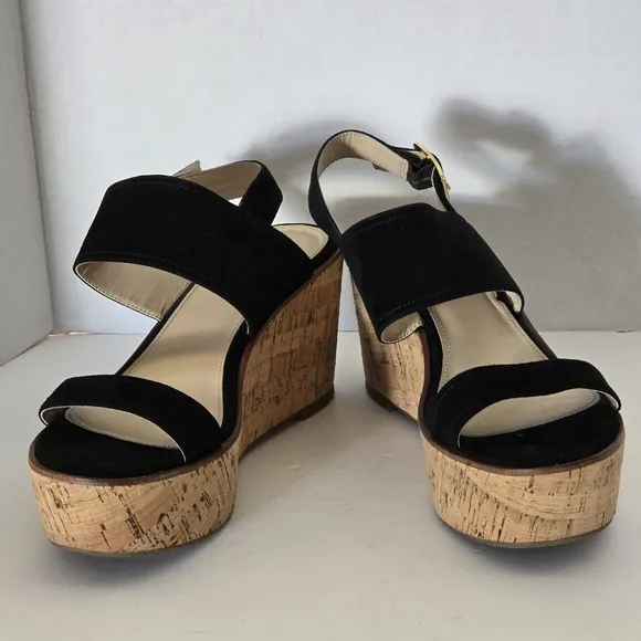 Steve Madden Caytln Black Suede Wedge Platform Sandals Size 9.5
