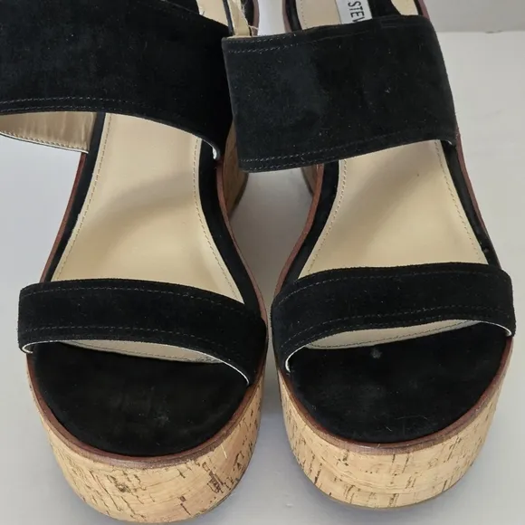 Steve Madden Caytln Black Suede Wedge Platform Sandals Size 9.5