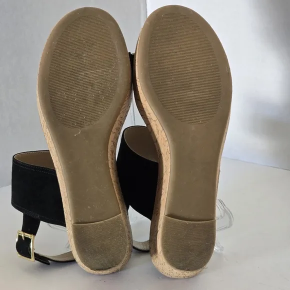 Steve Madden Caytln Black Suede Wedge Platform Sandals Size 9.5