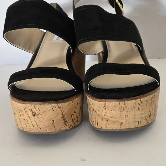 Steve Madden Caytln Black Suede Wedge Platform Sandals Size 9.5