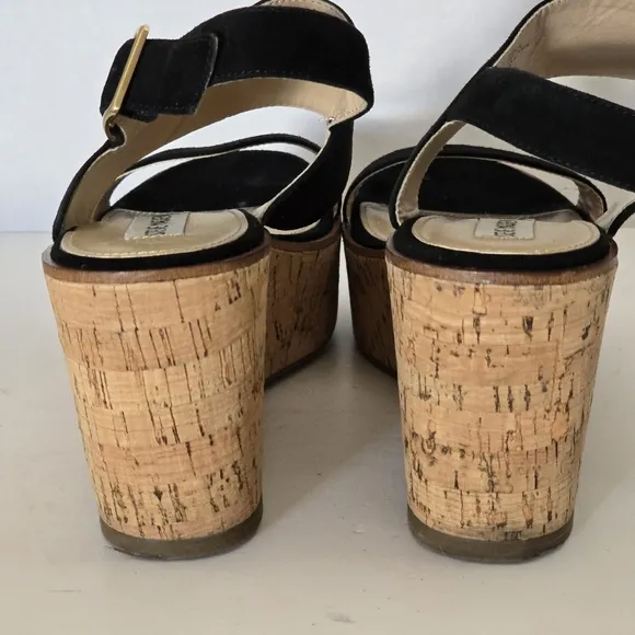 Steve Madden Caytln Black Suede Wedge Platform Sandals Size 9.5