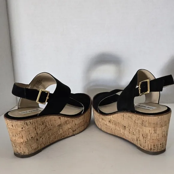 Steve Madden Caytln Black Suede Wedge Platform Sandals Size 9.5