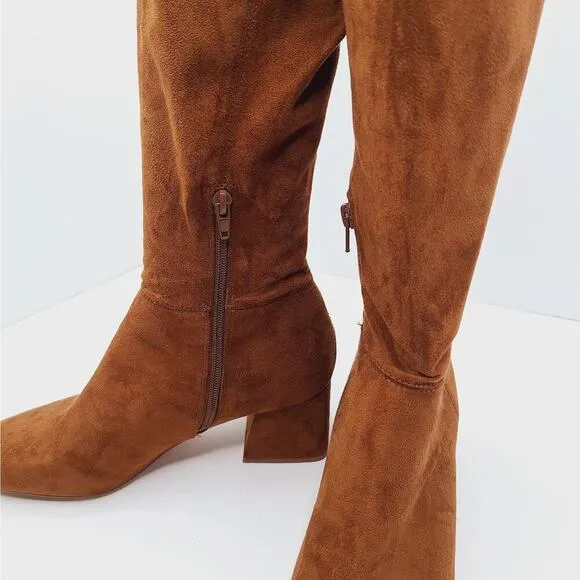 Steve Madden DEXIE Knee Boots Square Toe Faux Suede Womens 8.5 Vegan Block Heel