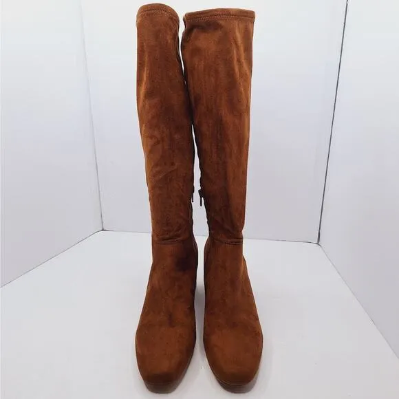 Steve Madden DEXIE Knee Boots Square Toe Faux Suede Womens 8.5 Vegan Block Heel