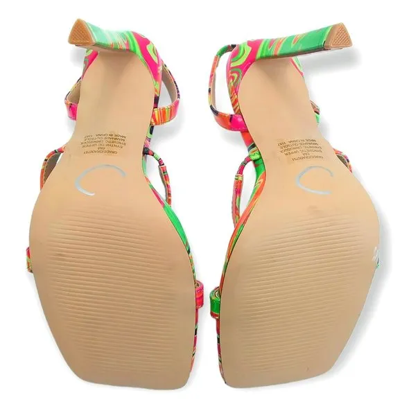 Steve Madden Grade Heeled Sandals Size 6M Psychedelic Pattern Neon NWOT