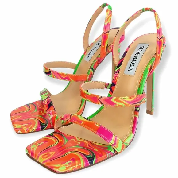 Steve Madden Grade Heeled Sandals Size 6M Psychedelic Pattern Neon NWOT