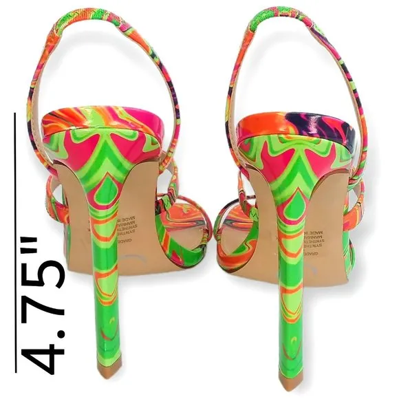 Steve Madden Grade Heeled Sandals Size 6M Psychedelic Pattern Neon NWOT