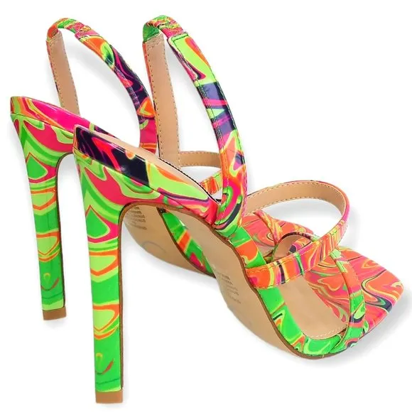 Steve Madden Grade Heeled Sandals Size 6M Psychedelic Pattern Neon NWOT