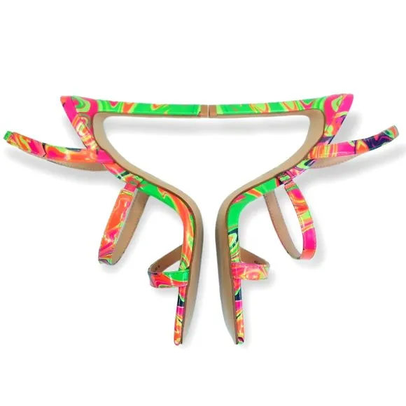 Steve Madden Grade Heeled Sandals Size 6M Psychedelic Pattern Neon NWOT