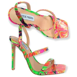 Steve Madden Grade Heeled Sandals Size 6M Psychedelic Pattern Neon NWOT
