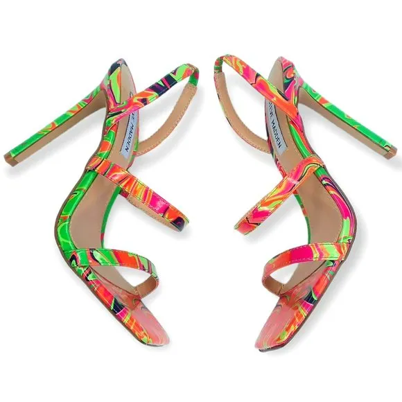 Steve Madden Grade Heeled Sandals Size 6M Psychedelic Pattern Neon NWOT
