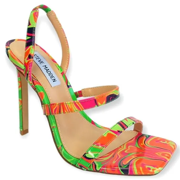 Steve Madden Grade Heeled Sandals Size 6M Psychedelic Pattern Neon NWOT