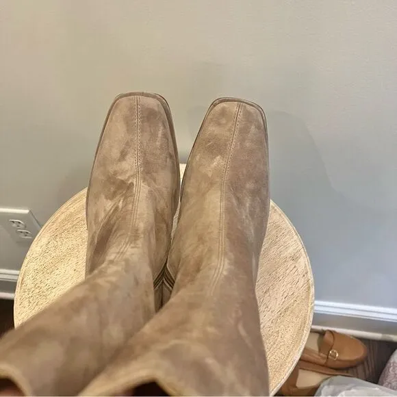 Steve Madden Lockwood Suede Mid Shaft Zip Up Block Heel Boots in Tan Sz 10 NWOB