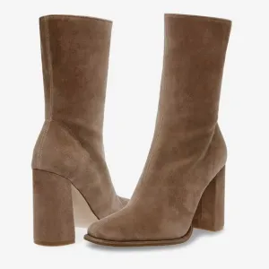 Steve Madden Lockwood Suede Mid Shaft Zip Up Block Heel Boots in Tan Sz 10 NWOB
