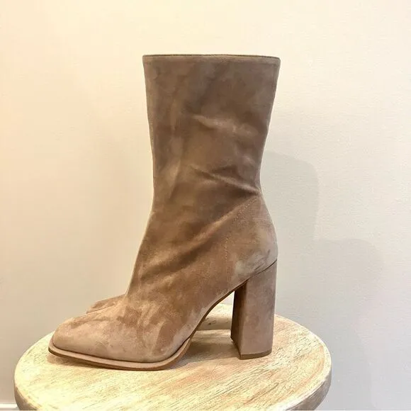 Steve Madden Lockwood Suede Mid Shaft Zip Up Block Heel Boots in Tan Sz 10 NWOB