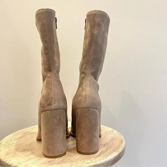 Steve Madden Lockwood Suede Mid Shaft Zip Up Block Heel Boots in Tan Sz 10 NWOB