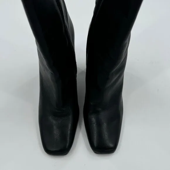 Steve Madden Lourde Black Leather square toe Block Heel Ankle Boots Size 8