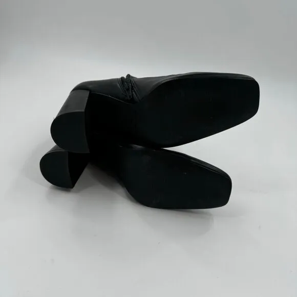 Steve Madden Lourde Black Leather square toe Block Heel Ankle Boots Size 8