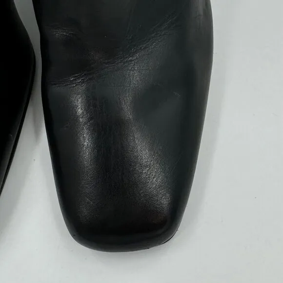 Steve Madden Lourde Black Leather square toe Block Heel Ankle Boots Size 8