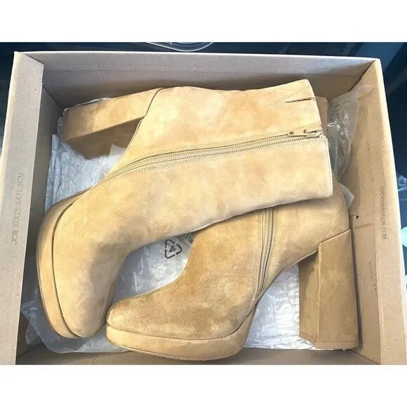 Steve Madden Main Tan Suede Ankle Platform Boots Women’s Shoes Size 8.5 Medium