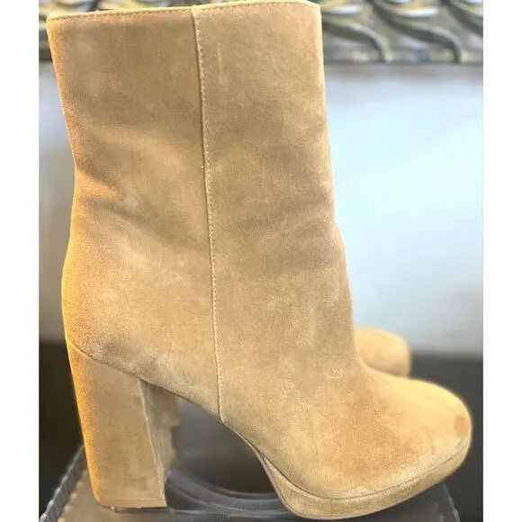 Steve Madden Main Tan Suede Ankle Platform Boots Women’s Shoes Size 8.5 Medium