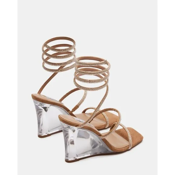 STEVE MADDEN Runway Rhinestone Lucite Wedges Sandals Sz 8 NEW New in box
