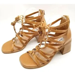 Steve Madden Sandals Size 7.5 Tan Leather Cherri Block Heel Strappy Heels