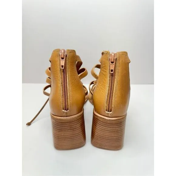 Steve Madden Sandals Size 7.5 Tan Leather Cherri Block Heel Strappy Heels