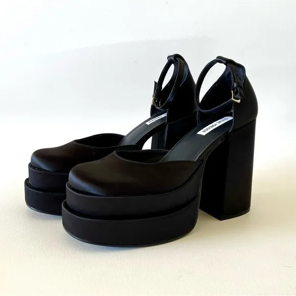 Steve Madden Shoes Charlize Platform Heels Satin Chunky Holiday Y2K Black 10
